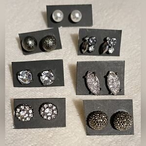 Elegant Silver and Black Stud Earrings Set